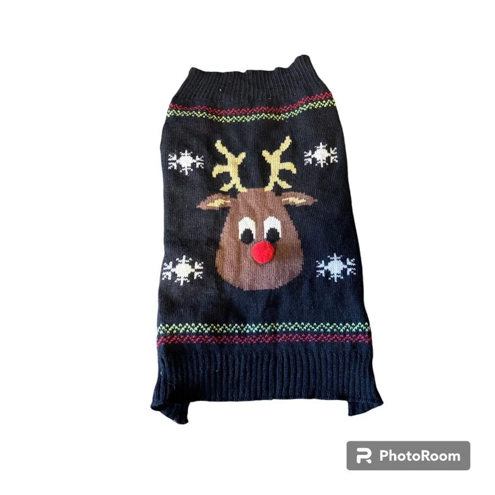 Dog Puppy Ugly Sweater Christmas Holiday (Black Reindeer,‎ XL) NWOT